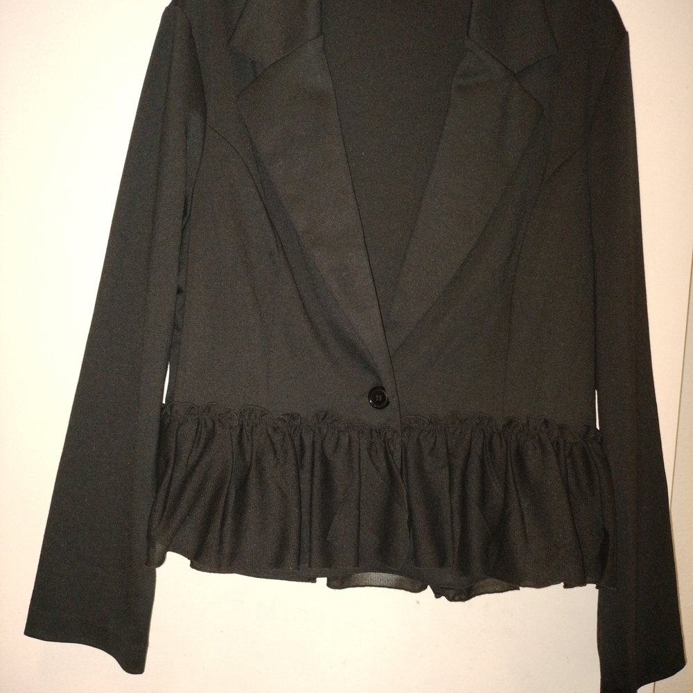 Chic Black Women's Blazer with Ruffle Hem